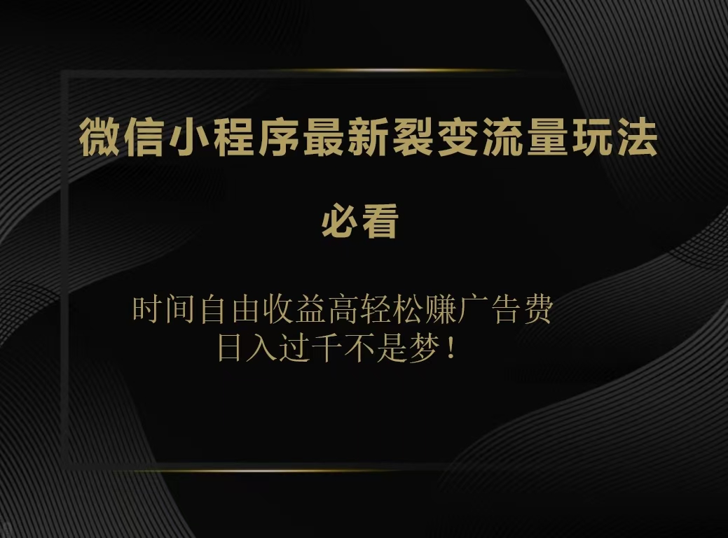 微信小程序最新裂变流量玩法，时间自由收益高轻松赚广告费，日入200-500+时创创业网_分享最新创业项目_营销工具_获客工具_脚本定制_引流获客_网站开发_小程序开发资源网